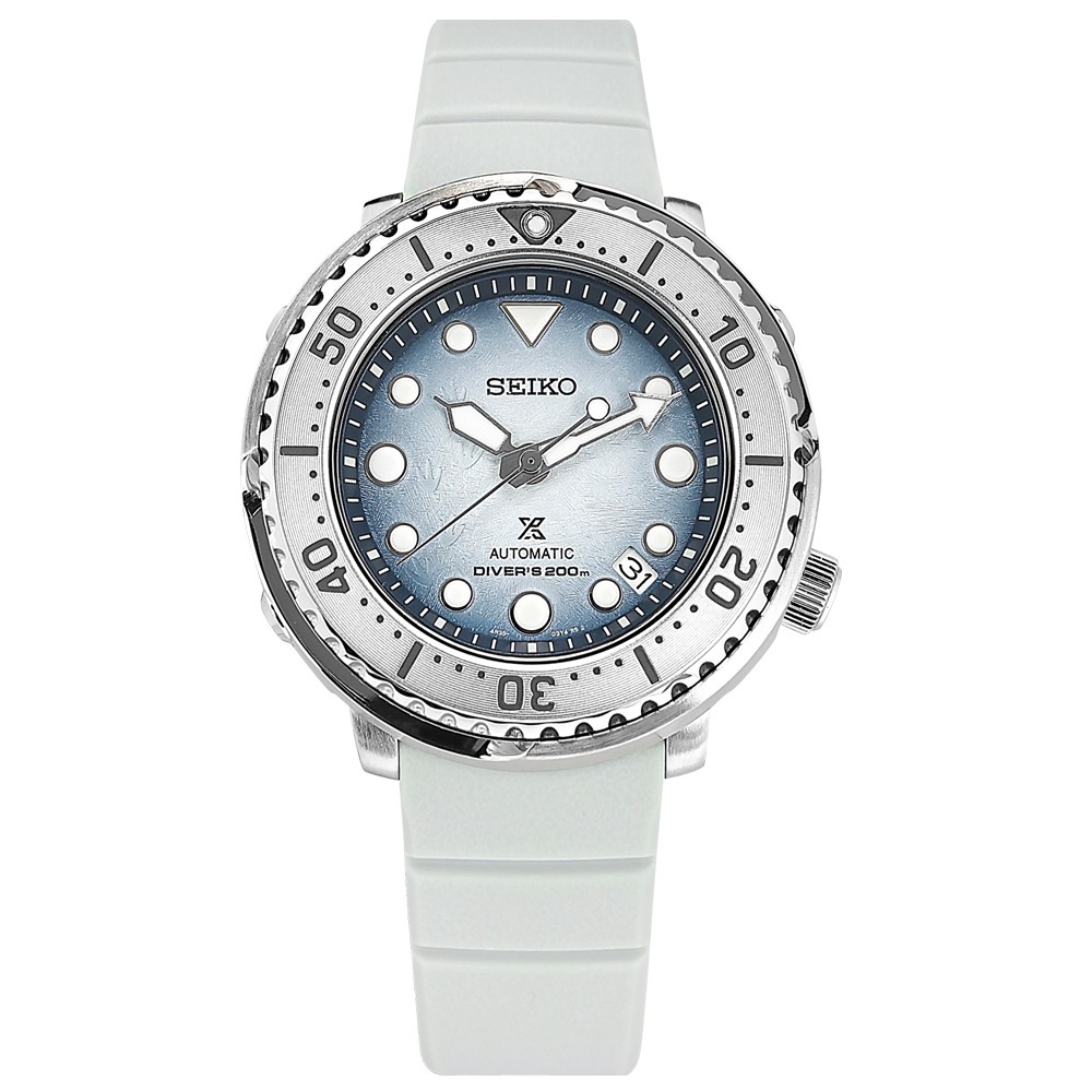 SEIKO 精工 /PROSPEX 愛海洋 企鵝漫步 機械錶 鮪魚罐頭 矽膠手錶 淡藍色/4R35-04Z0H/43mm
