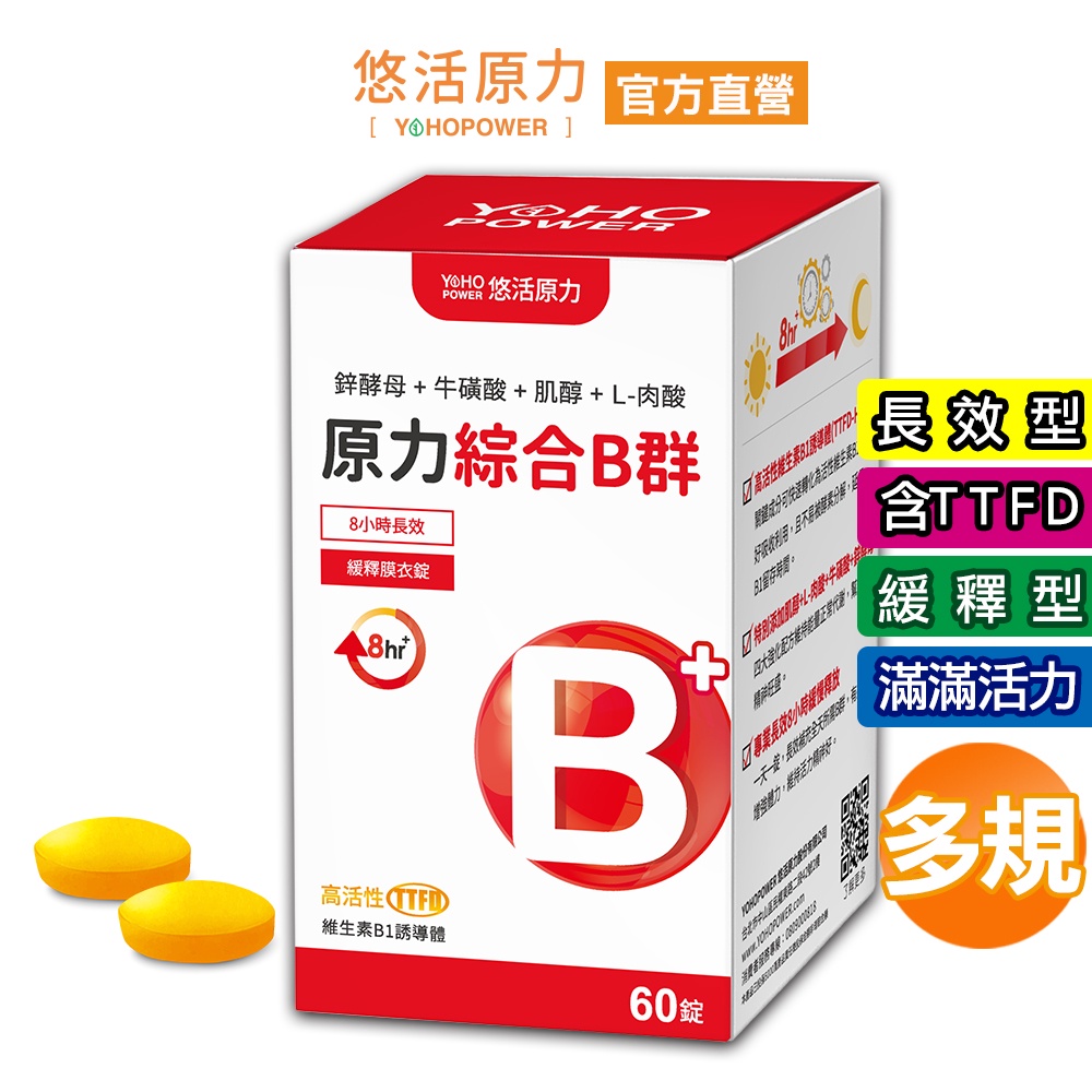 【悠活原力】緩釋長效 綜合維生素B群 緩釋膜衣錠 (60粒/瓶) TTFD 合利他命  B12 原力B群