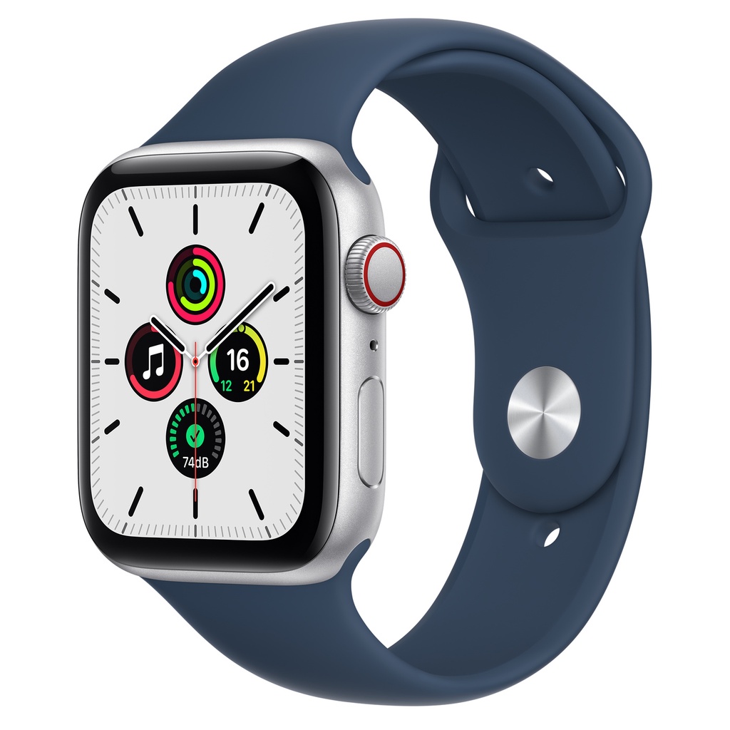 Apple Watch SE (GPS+LTE) , 44mm 銀色鋁金屬錶殼 搭深邃藍運動錶帶 _ 台灣公司貨 +贈