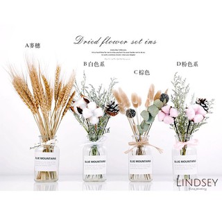 乾燥花棉花花束 超美乾燥花居家裝飾乾燥花束玻璃瓶套組拍攝花束擺拍道具擺飾花束乾燥花白色棉花文藝稻麥 比價查詢
