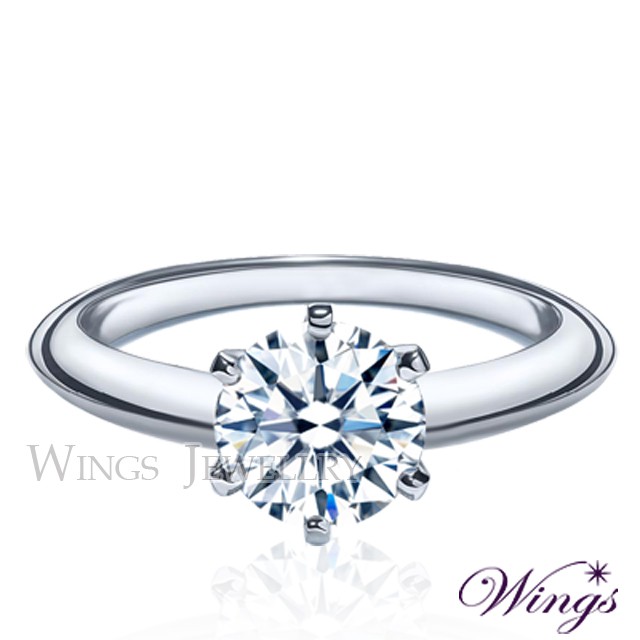 Wings 皇冠式戒台 經典六爪鑲戒指 八心八箭方晶鋯石精鍍白K金戒指 女戒