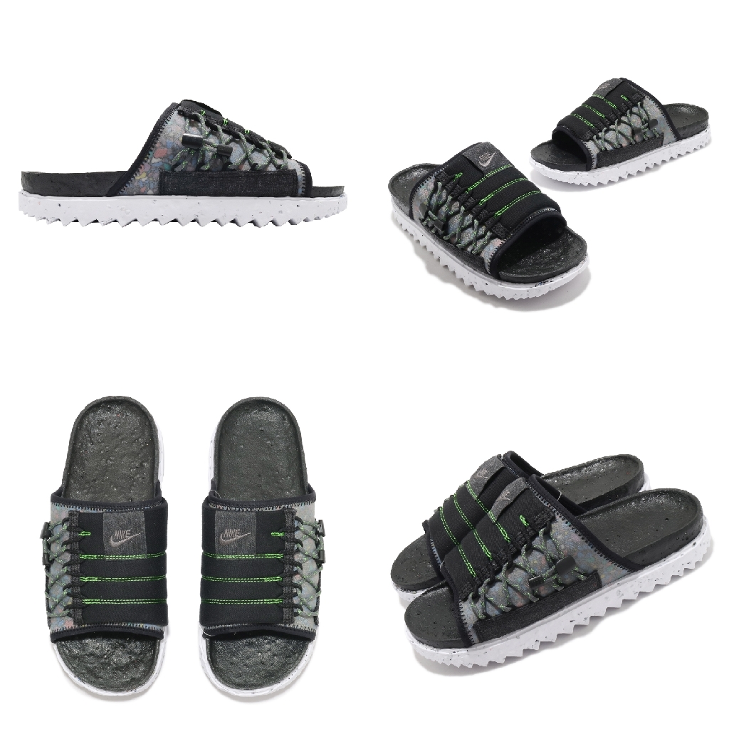Nike 拖鞋 Asuna Crater Slide 黑 灰 螢光 任選 男女鞋 回收材質 涼拖鞋【ACS】