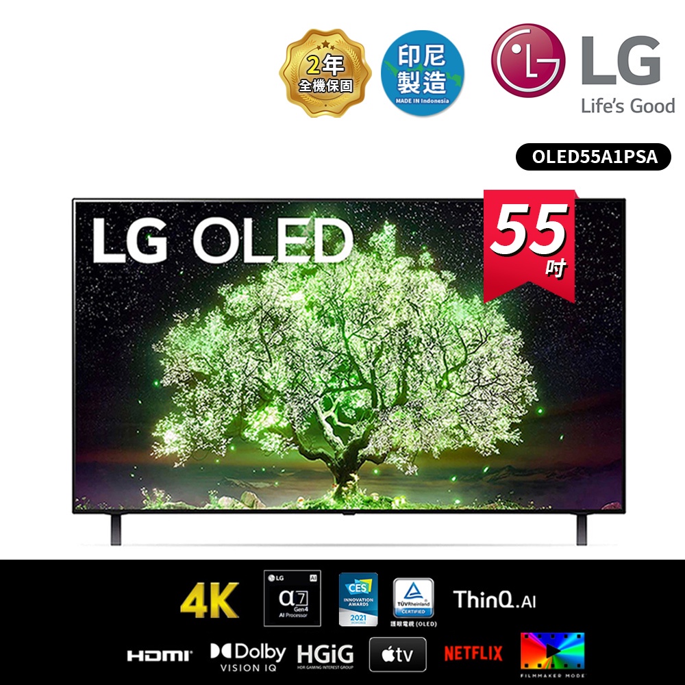 【LG 樂金】55吋 OLED 入門-A1系列 AI 4K物聯網電視 OLED55A1PSA