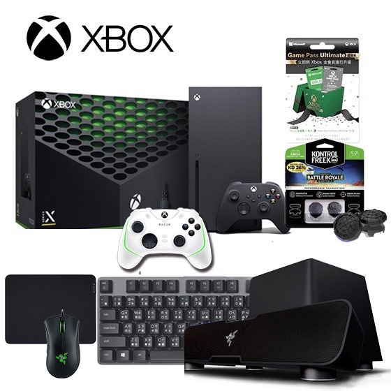 Xbox Series X 光碟版主機+雷蛇手把+雷蛇利維坦巨獸+羅技鍵盤+雷蛇滑鼠+鼠墊+類比套+GamePass