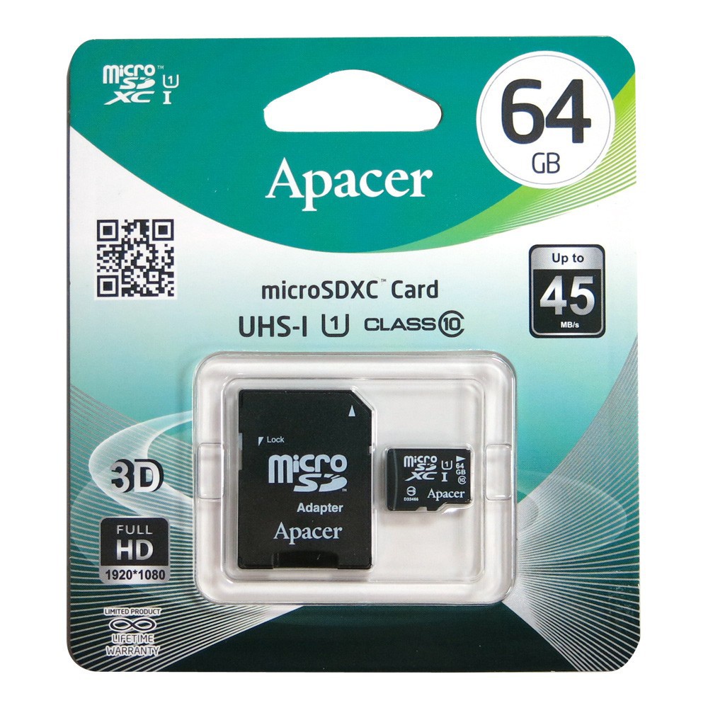 Apacer 宇瞻科技 MicroSD 記憶卡 64GB UHS-I Class10(附SD轉卡)