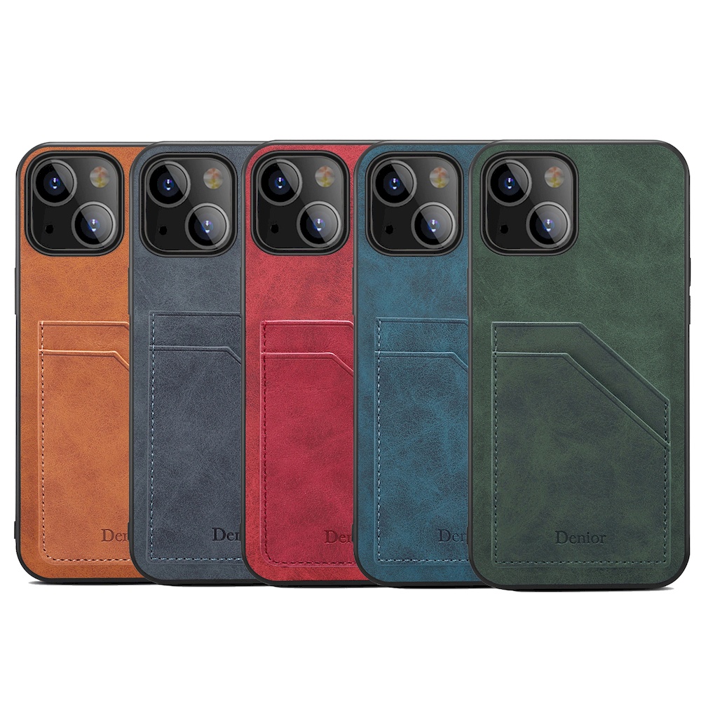 IPhone 13 Pro Max 13 mini 牛皮仿真皮保護殼車縫貼皮雙插卡手機殼背蓋
