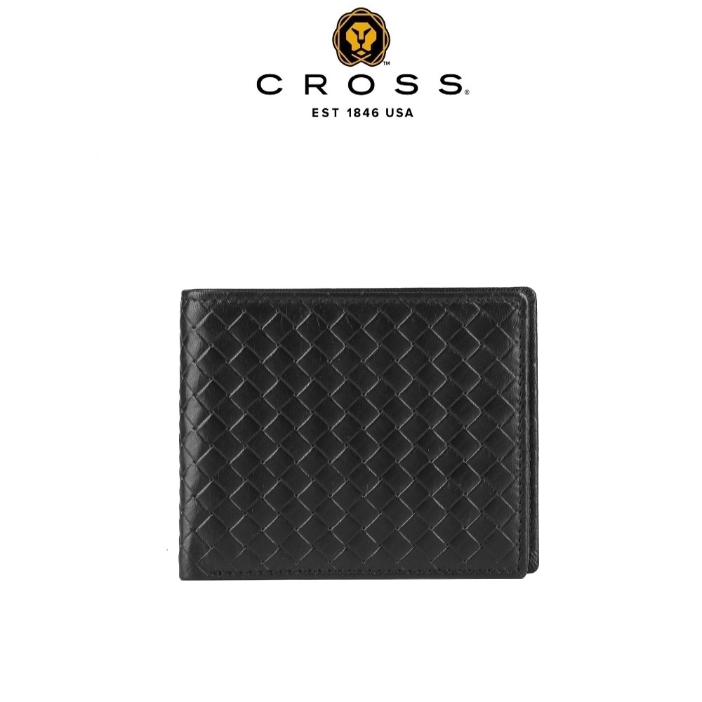 【CROSS】 頂級頭層小牛皮編織紋男用皮夾阿梅爾系列(黑色)【限量2.5折】附高貴送禮提袋