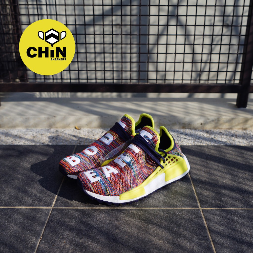 adidas nmd human race black with yellow laces April Samuels