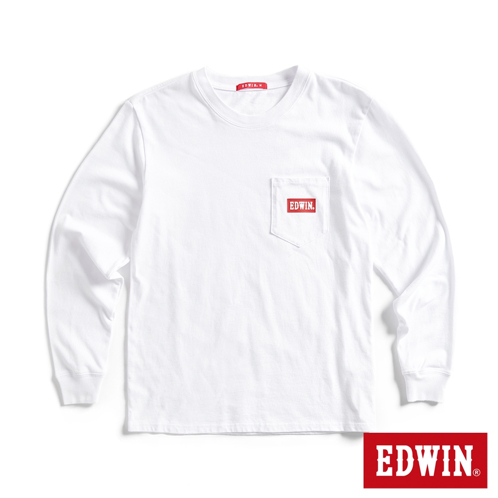 EDWIN 口袋BOX LOGO長袖T恤(白色)-男款