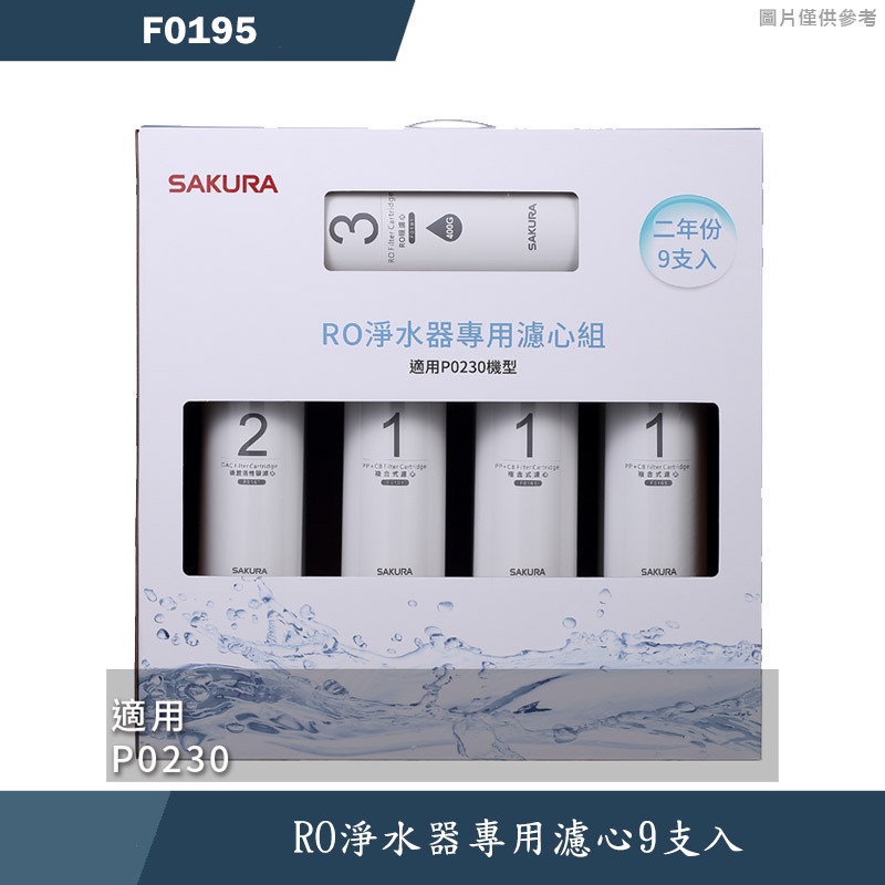 櫻花【F0195】RO淨水器專用濾心9支入(二年份)適用P0230(無安裝)